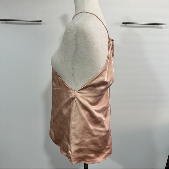 Obando Collective Size 2 Gold Pink Elegant Satin Halter Top Silky Tank Shell - Picture 6 of 16